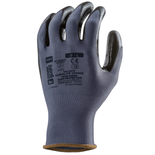 Gants de manutention 1NICB EUROLITE nitrile noir Jauge 13 EN388: 4121X