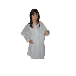 Blouse jetable PP blanc &eacute;lastiqu&eacute;e 4 pressions sans poches  (Carton de 50)